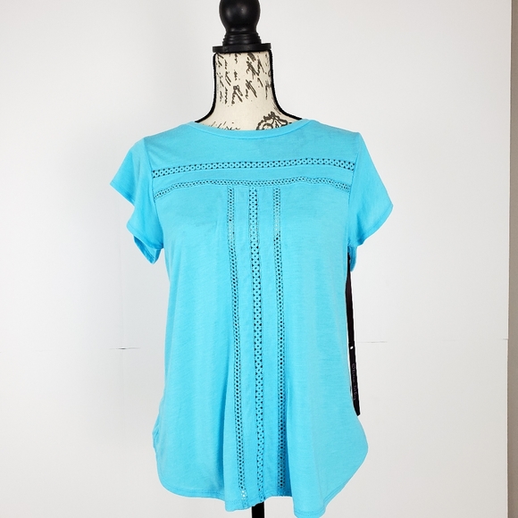 NWT Olivia Sky Blue Short Sleeve Top Size Small - Picture 6 of 7